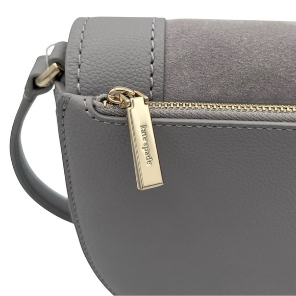 NWT Kate Spade Luna Crescent Gray Crossbody Shoulder Purse Suede & Leather - Picture 9 of 14